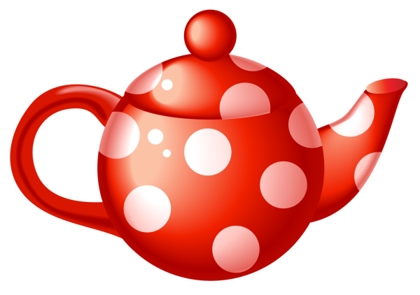 Чайник и кружки в красный горох