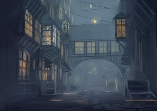 Аниме фон улица тёмный переулок