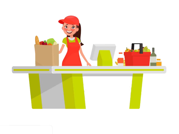 Продавец за кассой на прозрачном фоне