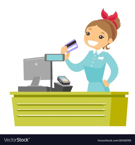 Продавец за кассой вектор