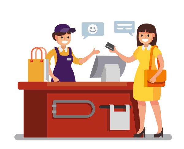 Продавец и покупатель на белом фоне