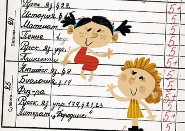 Рисунок дневника школьника с оценками