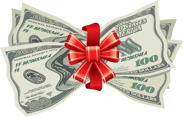 Деньги в подарок на прозрачном фоне