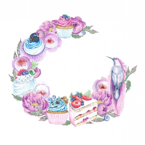 Рамка круглая акварель для домашней кондитерской