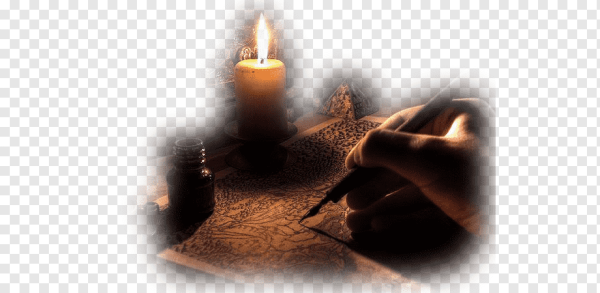 Свеча и перо на прозрачном фоне