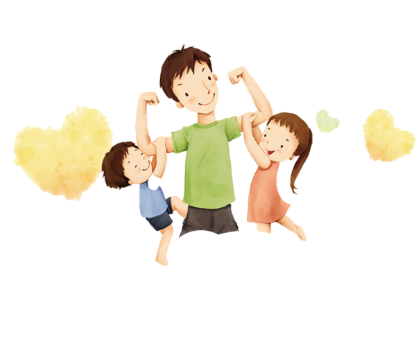 Отец с детьми на прозрачном фоне