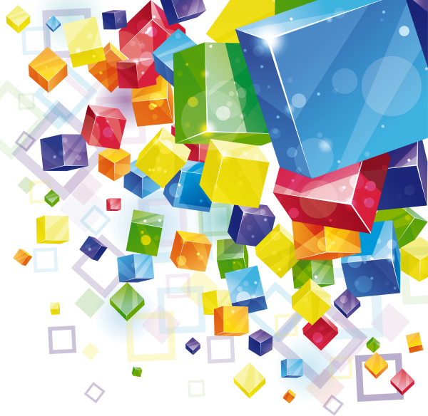 Разноцветные кубики на прозрачном фоне