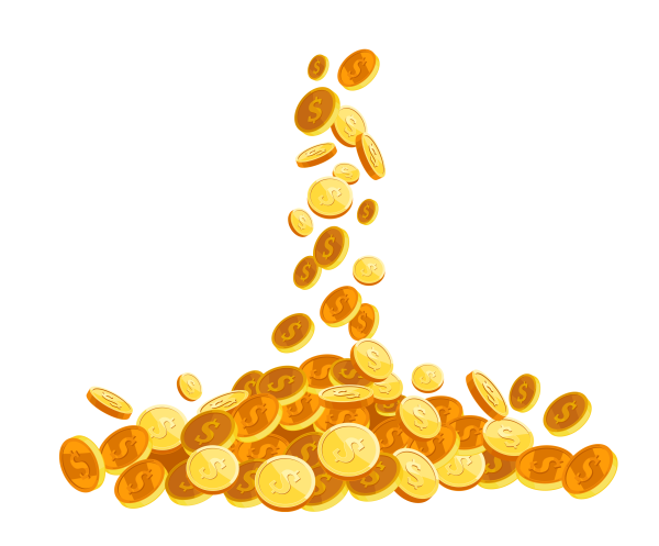 Падающие монеты на прозрачном фоне