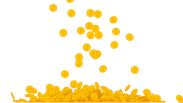 Золотые монеты на прозрачном фоне