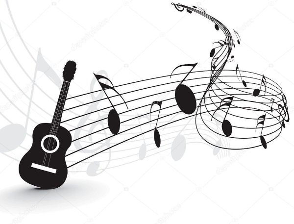 Гитара и Ноты на прозрачном фоне