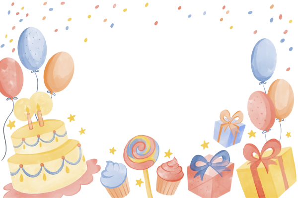 Фон для дня рождения с тортом и шарами