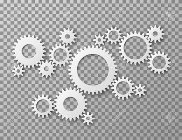 Шестеренки серебро на белом фоне