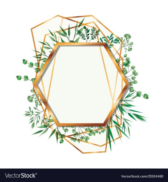 Золотая рамка шестиугольная с листьями