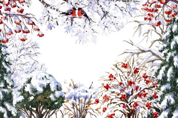 Набор зимний пейзаж с рябиной