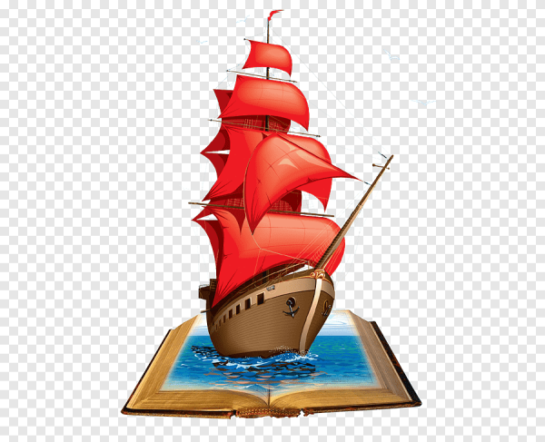 Корабль с алыми парусами на прозрачном фоне