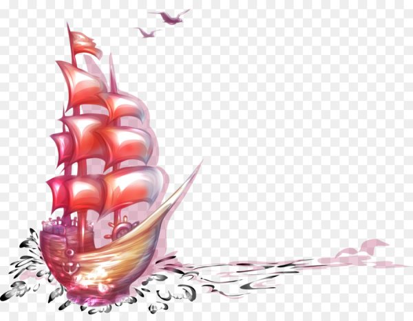 Корабль с алыми парусами на прозрачном фоне