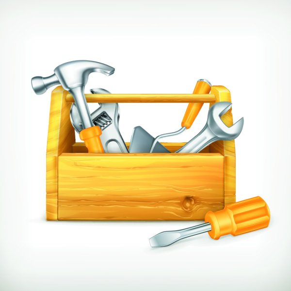 Ящик с инструментами на белом фоне