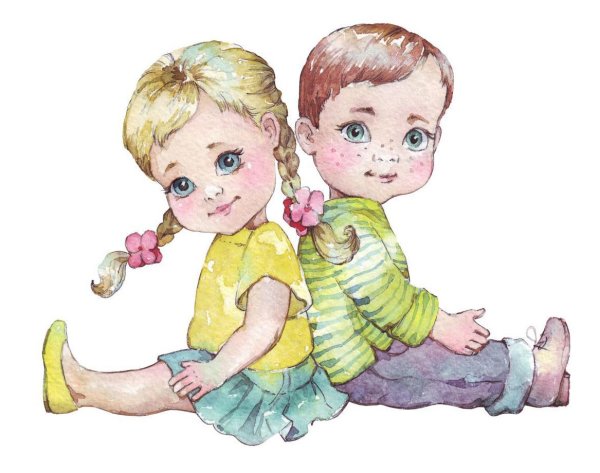 Мальчик и девочка акварель