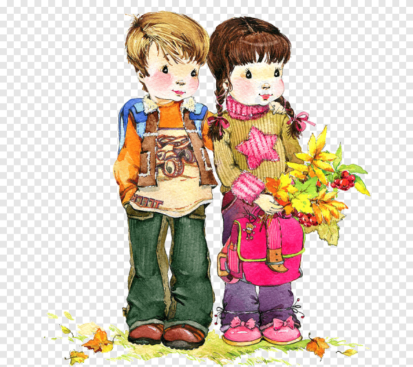 Мальчик и девочка акварель