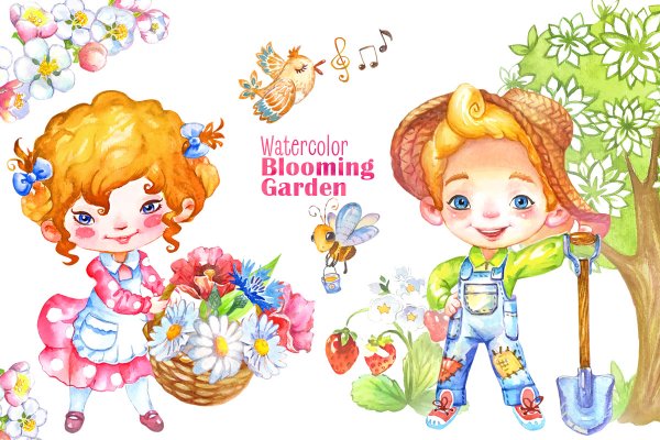 Дети акварель клипарт