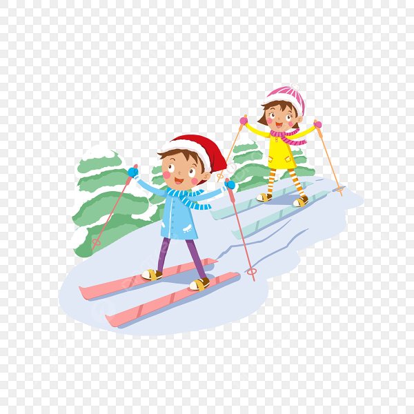 Мульт дети катаются на лыжах