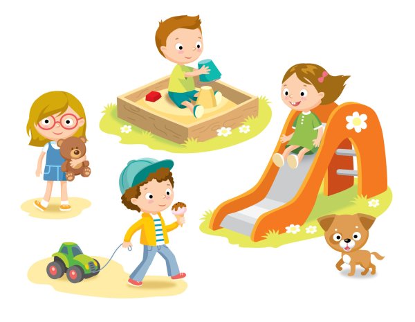 Мультяшные дети в песочнице