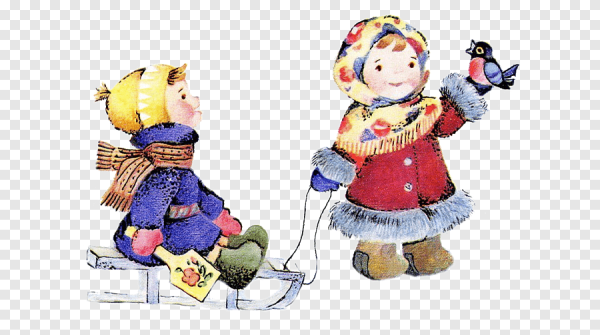 Дети зимой на прозрачном фоне