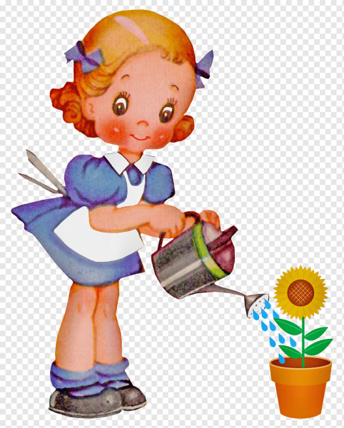 Дети поливают цветы