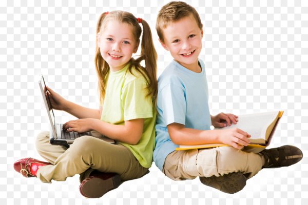 Дети с книгами на прозрачном фоне