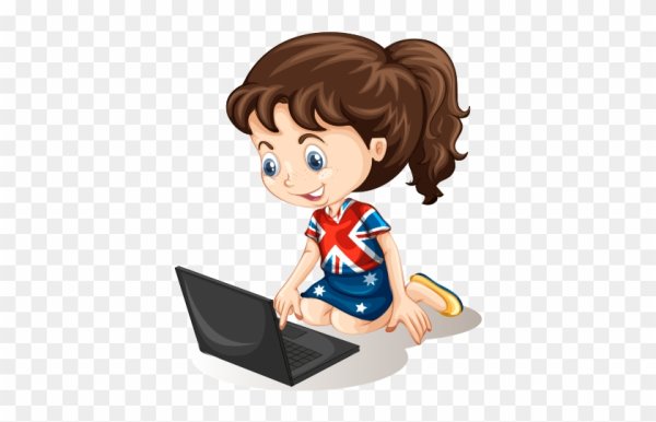 Ребенок за компьютером без фона