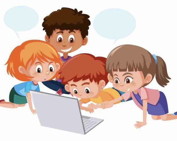 Дети и компьютер клипарт