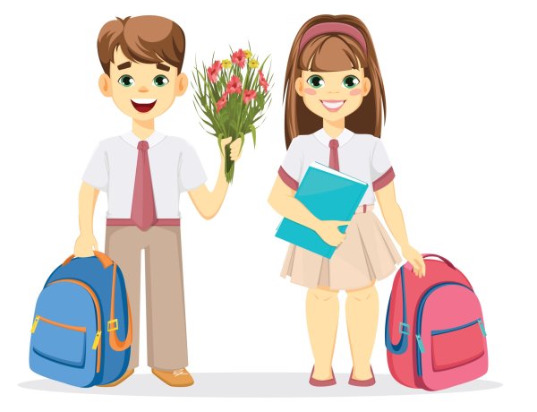 Ученица с рюкзаком мультяшная