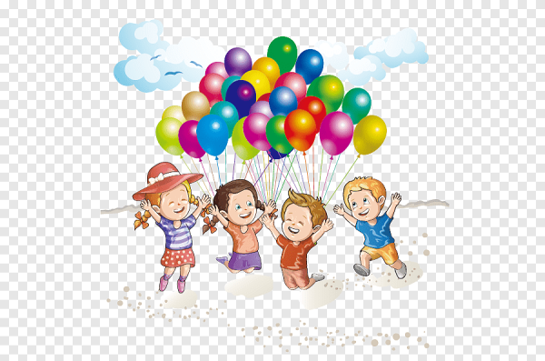 Дети с шариками на прозрачном фоне