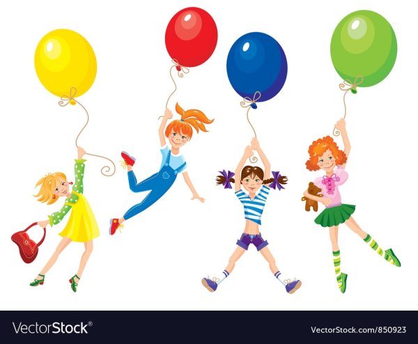 Дети с шариками вектор на прозрачном фоне