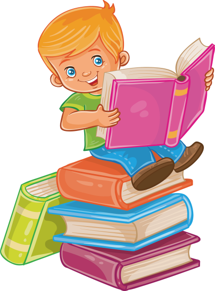 Дети с книгами на прозрачном фоне