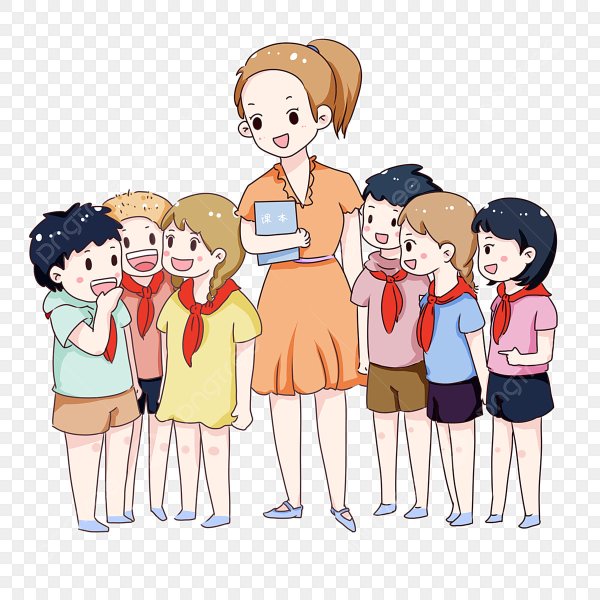 Педагог и дети на прозрачном фоне