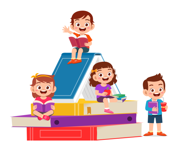 Дети с книгами на прозрачном фоне