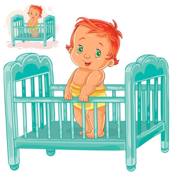 Ребенок в кроватке вектор