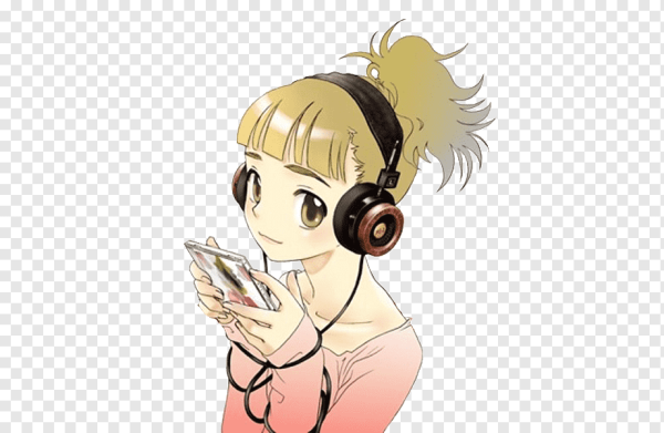 Девушка в наушниках на прозрачном фоне