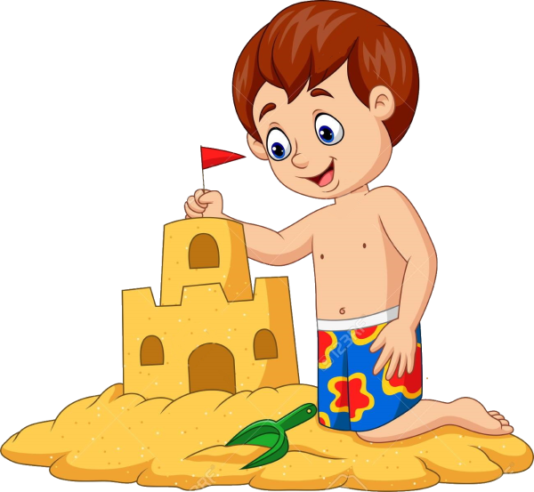 Дети строят замок из песка