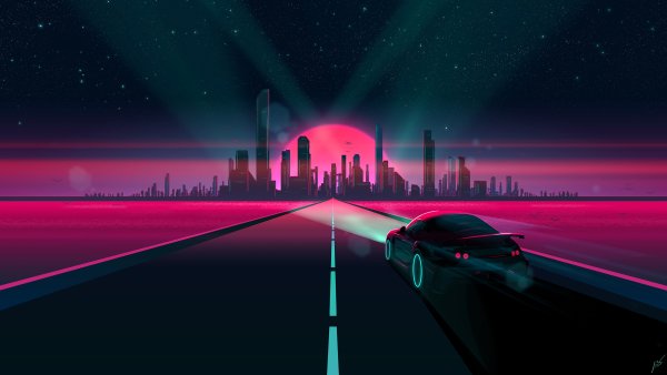 Retro Wave 80's Art город