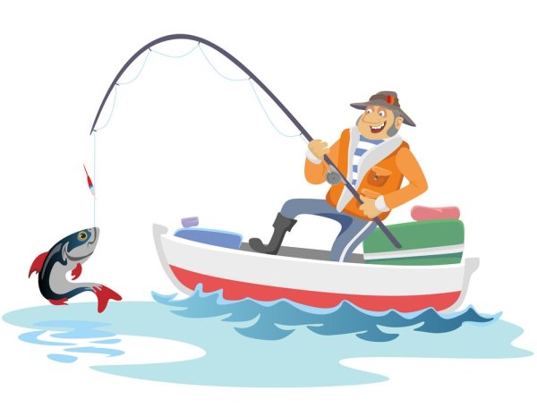 Мультяшный Рыбак в лодке