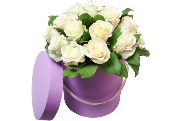 Букет в коробке на белом фоне