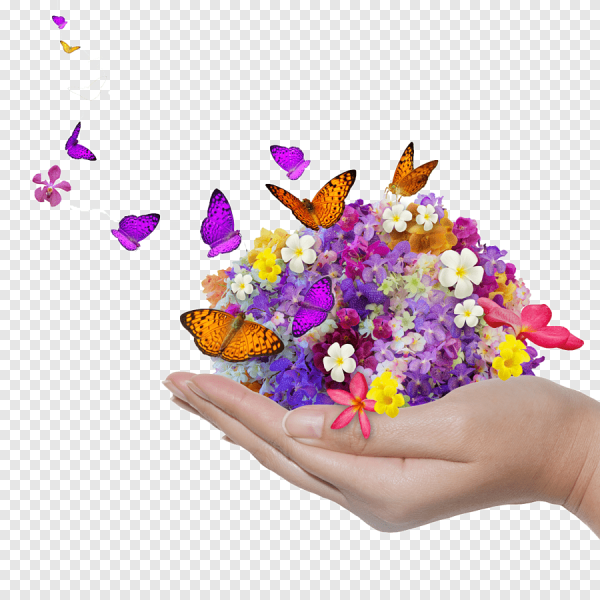 Букет цветов с бабочками