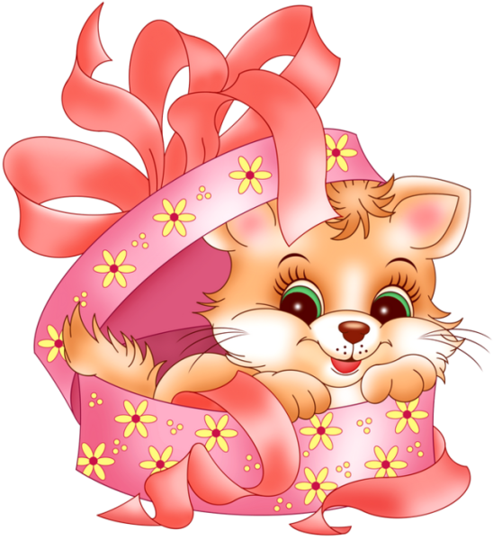 Мультяшный котик с подарком