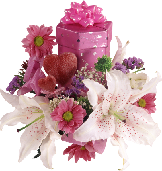 Подарки и цветы на прозрачном фоне