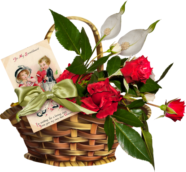 Подарок с цветами на прозрачном фоне