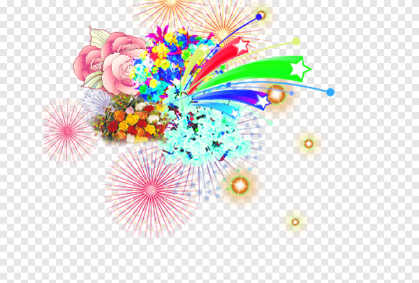 Фейерверк из цветов на прозрачном фоне