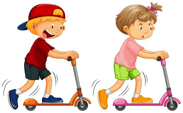 Мальчик катается на самокате