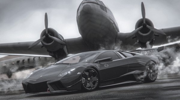 Черный самолет и машина